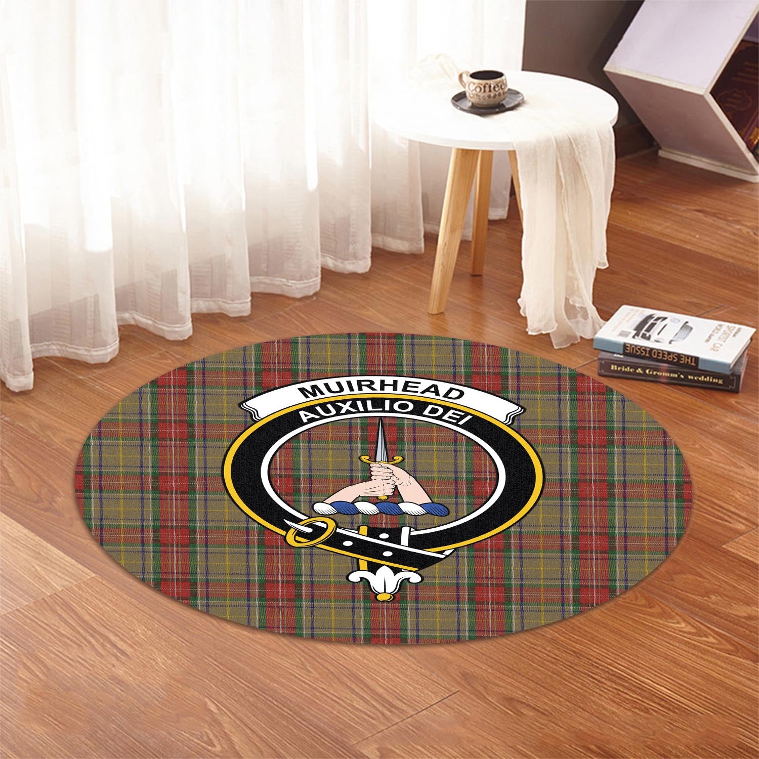 muirhead-old-tartan-round-rug-with-family-crest