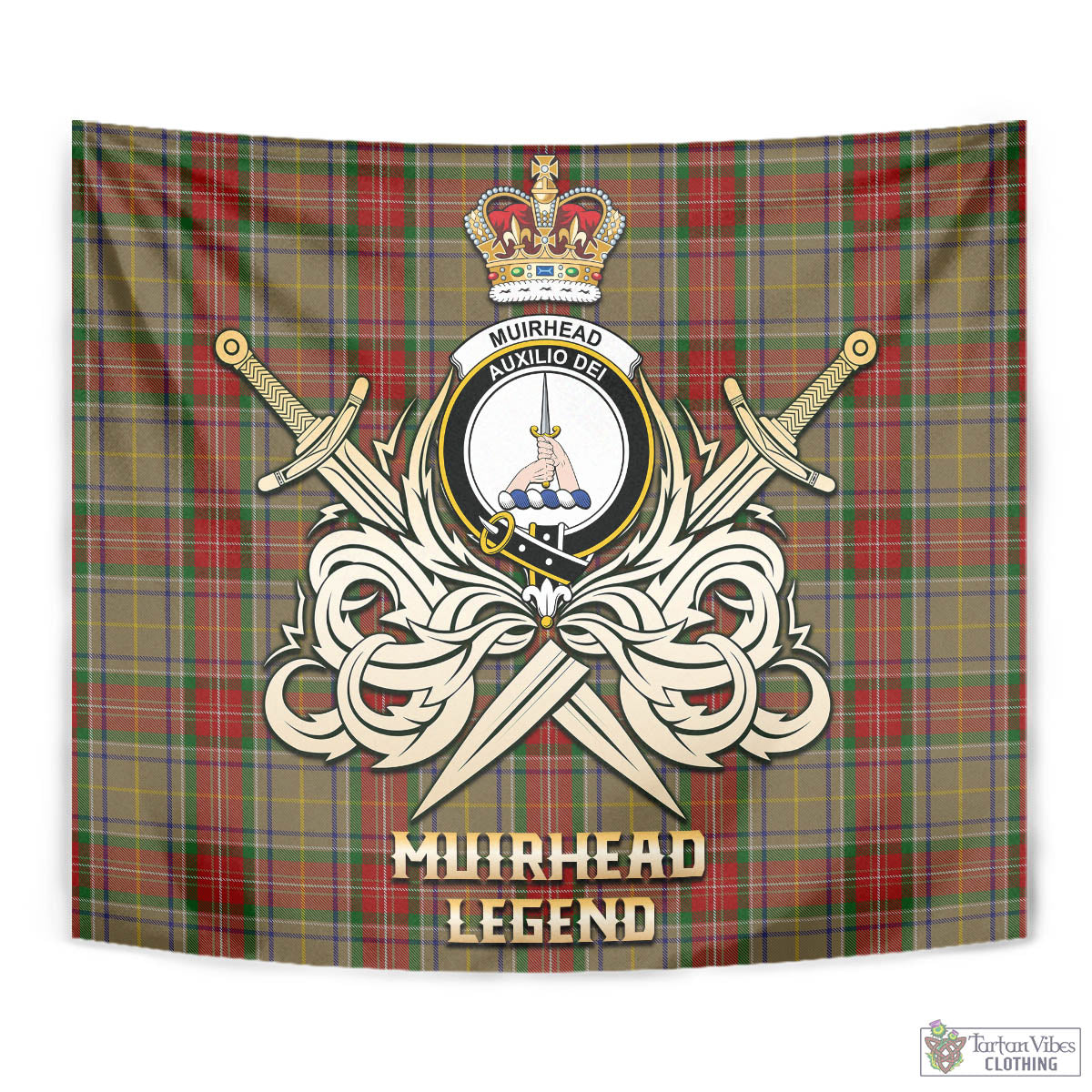 Tartan Vibes Clothing Muirhead Old Tartan Tapestry with Clan Crest and the Golden Sword of Courageous Legacy