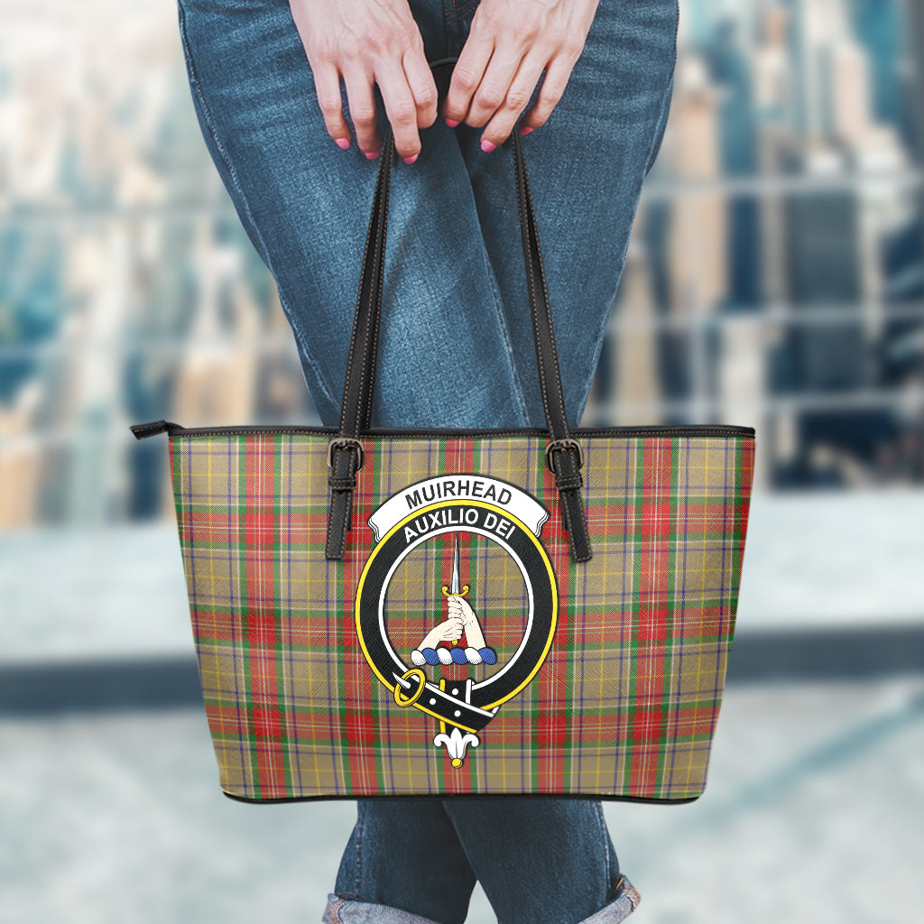 Muirhead Old Tartan Leather Tote Bag with Family Crest - Tartan Vibes Clothing