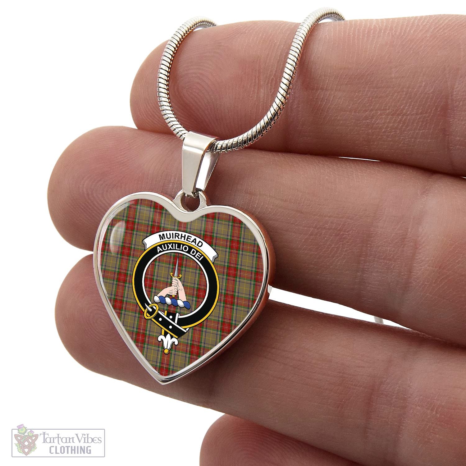 Tartan Vibes Clothing Muirhead Old Tartan Heart Necklace with Family Crest