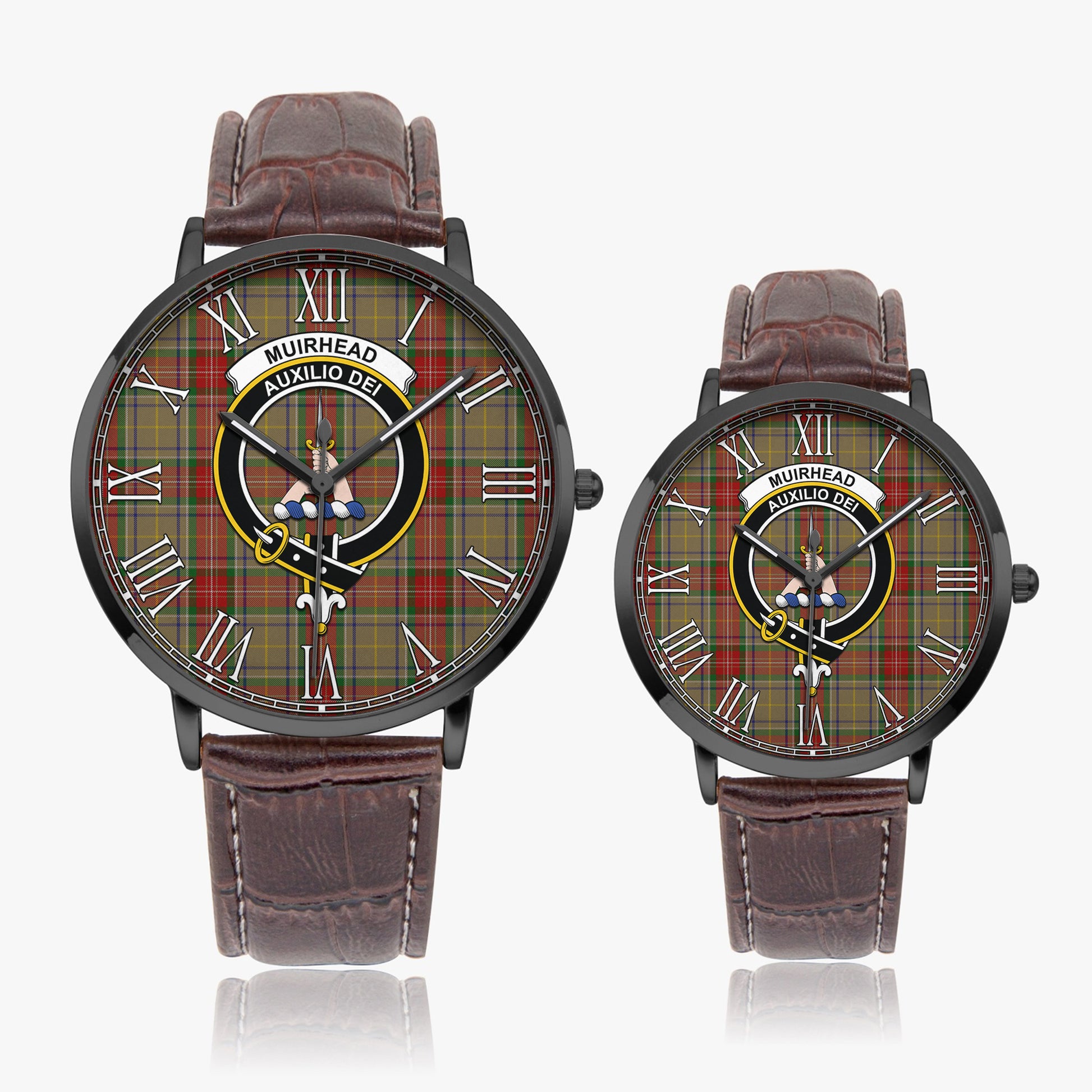 Muirhead Old Tartan Family Crest Leather Strap Quartz Watch - Tartanvibesclothing