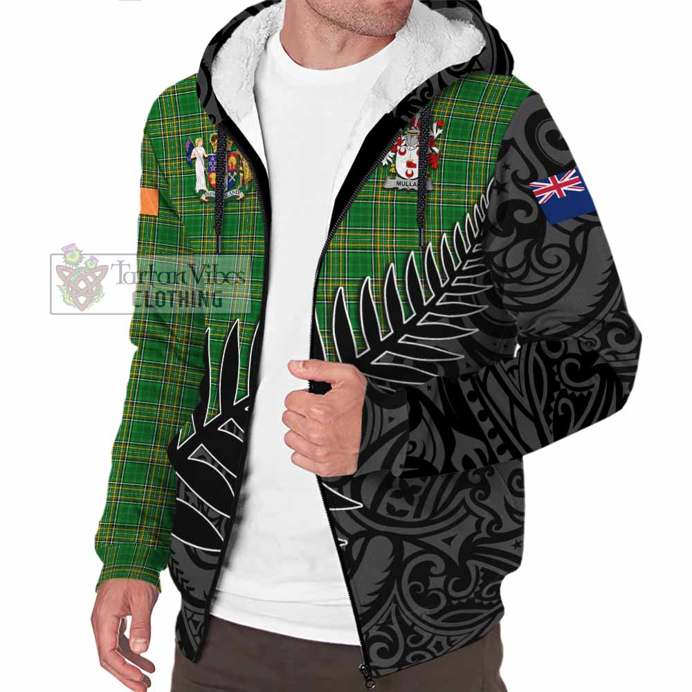 Tartan Vibes Clothing Mullan Irish Clan Tartan Sherpa Hoodie with Coat of Arms New Zealand Silver Fern Half Style