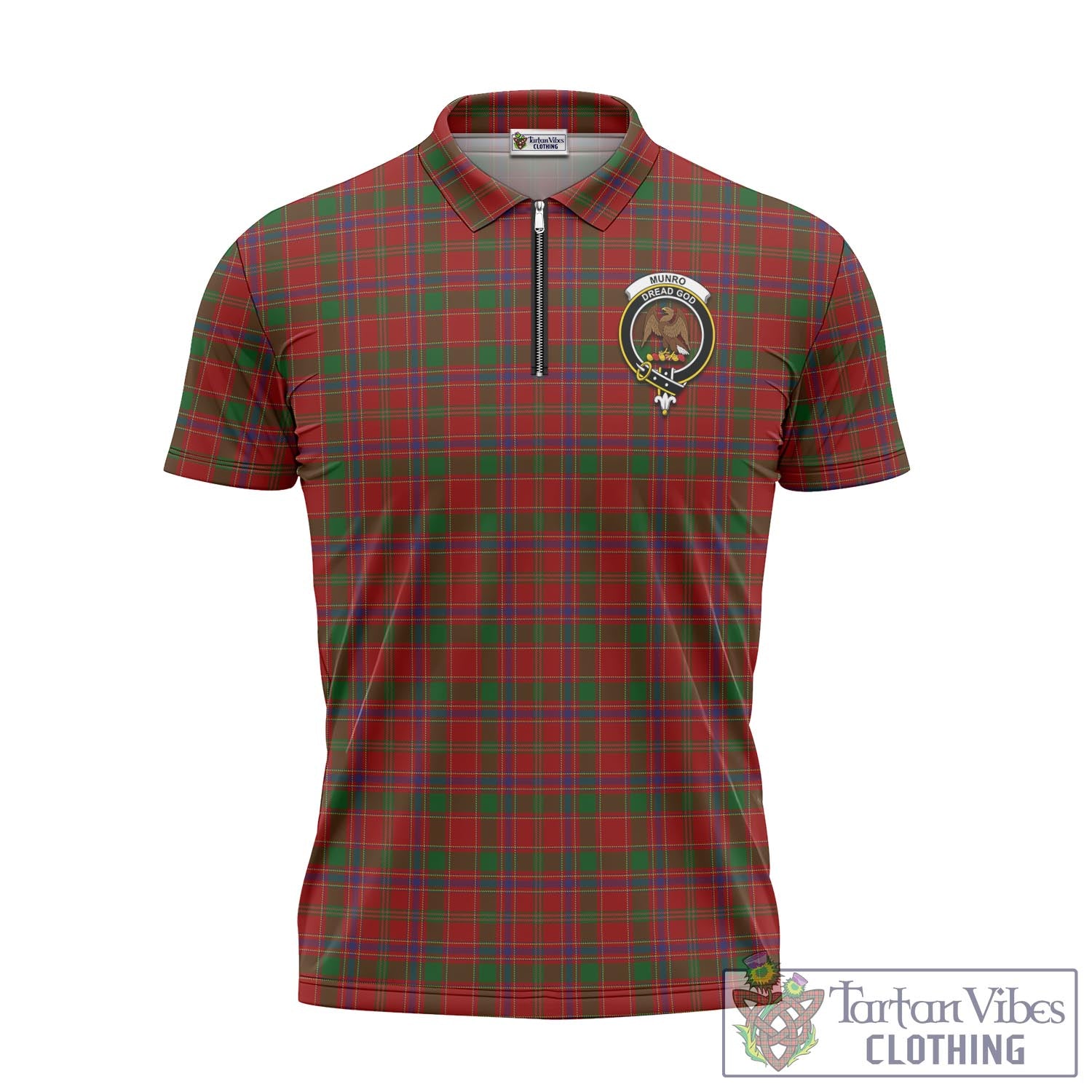 Tartan Vibes Clothing Munro Tartan Zipper Polo Shirt with Family Crest