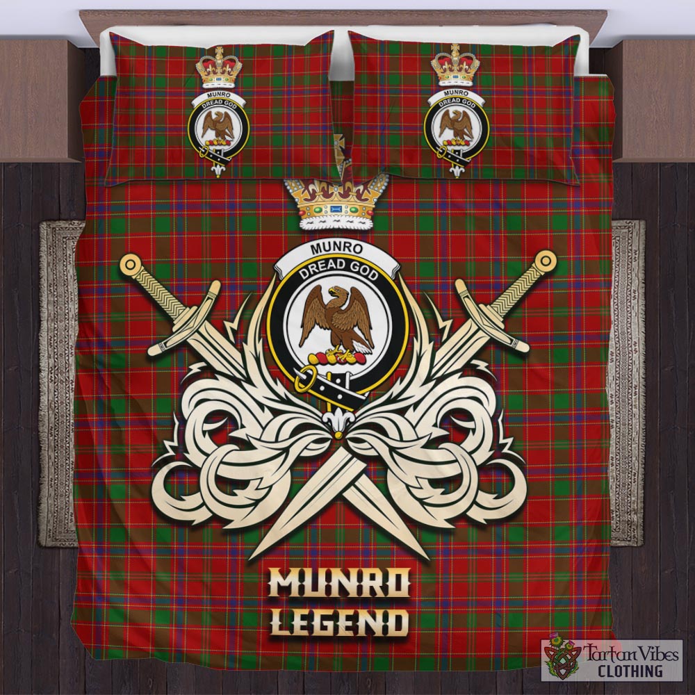 Tartan Vibes Clothing Munro Tartan Bedding Set with Clan Crest and the Golden Sword of Courageous Legacy