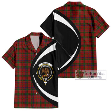 Munro (Monroe) Tartan Short Sleeve Button Up with Family Crest Circle Style