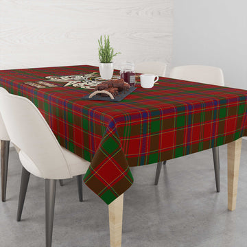 Munro (Monroe) Tartan Tablecloth with Clan Crest and the Golden Sword of Courageous Legacy