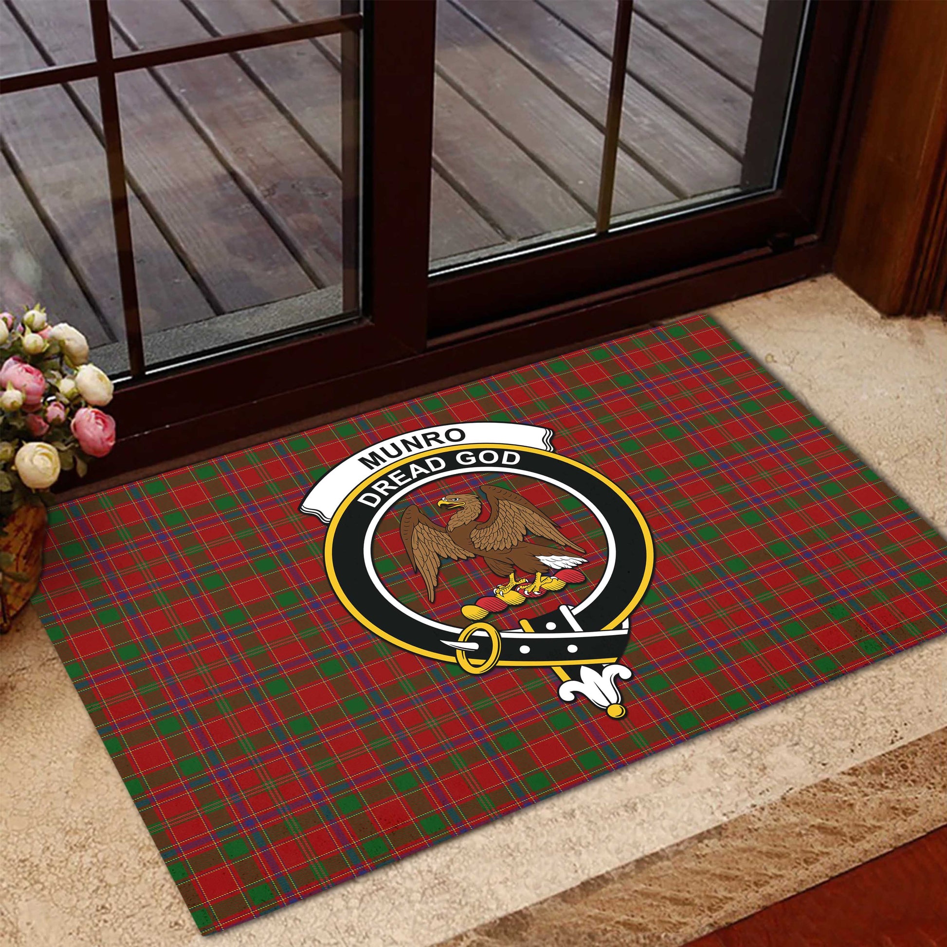 Munro Tartan Door Mat with Family Crest - Tartanvibesclothing