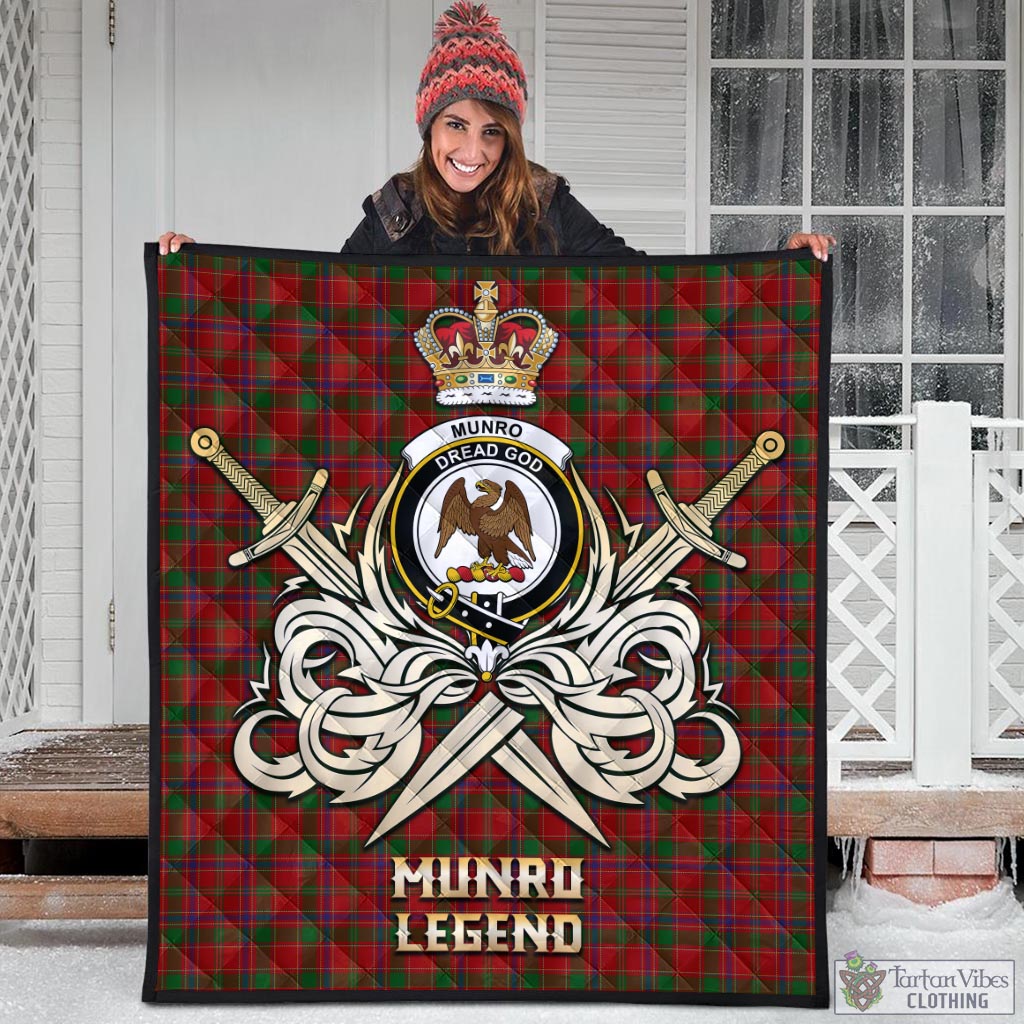 Tartan Vibes Clothing Munro Tartan Quilt with Clan Crest and the Golden Sword of Courageous Legacy