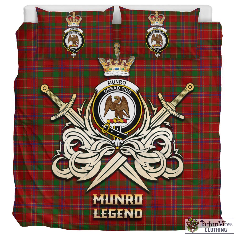 Tartan Vibes Clothing Munro Tartan Bedding Set with Clan Crest and the Golden Sword of Courageous Legacy