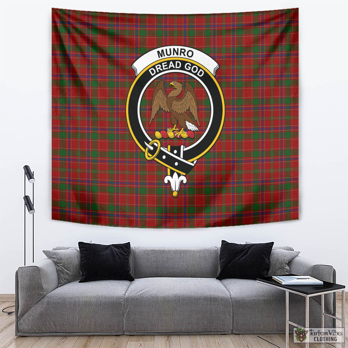 Tartan Vibes Clothing Munro Tartan Tapestry Wall Hanging and Home Decor for Room with Family Crest