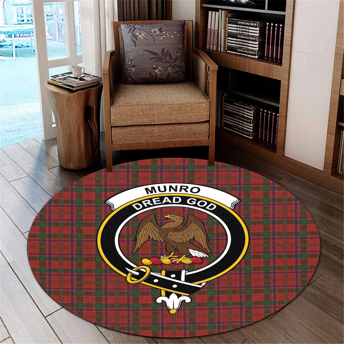 Munro (Monroe) Tartan Round Rug with Family Crest - Tartan Vibes Clothing