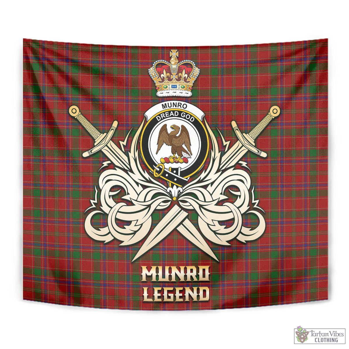 Tartan Vibes Clothing Munro Tartan Tapestry with Clan Crest and the Golden Sword of Courageous Legacy