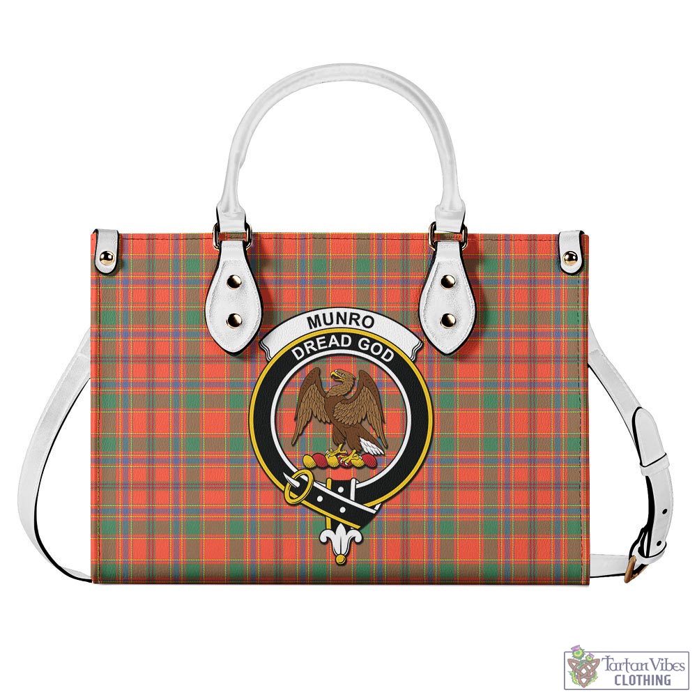 Tartan Vibes Clothing Munro Ancient Tartan Luxury Leather Handbags with Family Crest