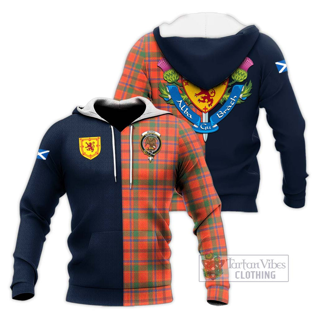 Tartan Vibes Clothing Munro Ancient Tartan Knitted Hoodie with Scottish Lion Royal Arm Half Style