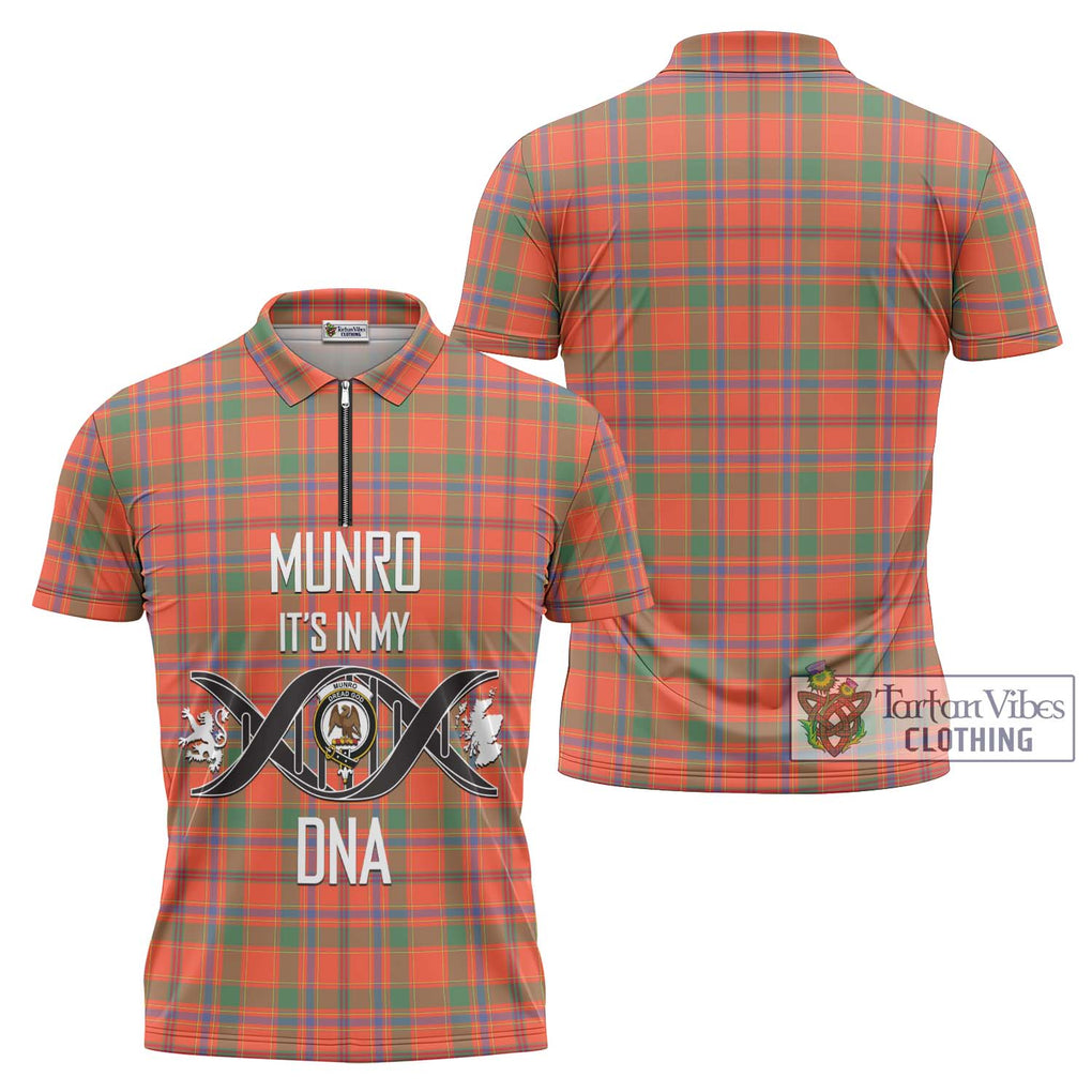 Munro Ancient Tartan Zipper Polo Shirt with Family Crest DNA In Me Style Unisex - Tartanvibesclothing Shop