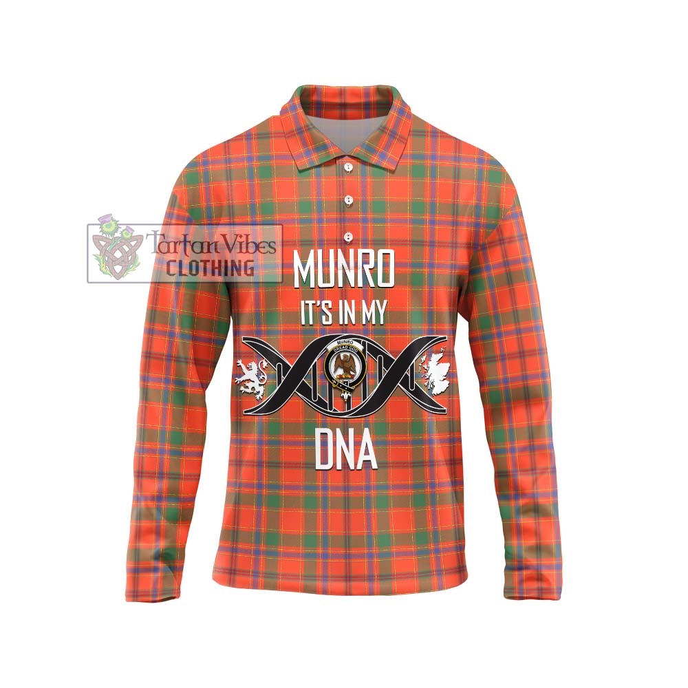 Munro Ancient Tartan Long Sleeve Polo Shirt with Family Crest DNA In Me Style Unisex - Tartanvibesclothing Shop