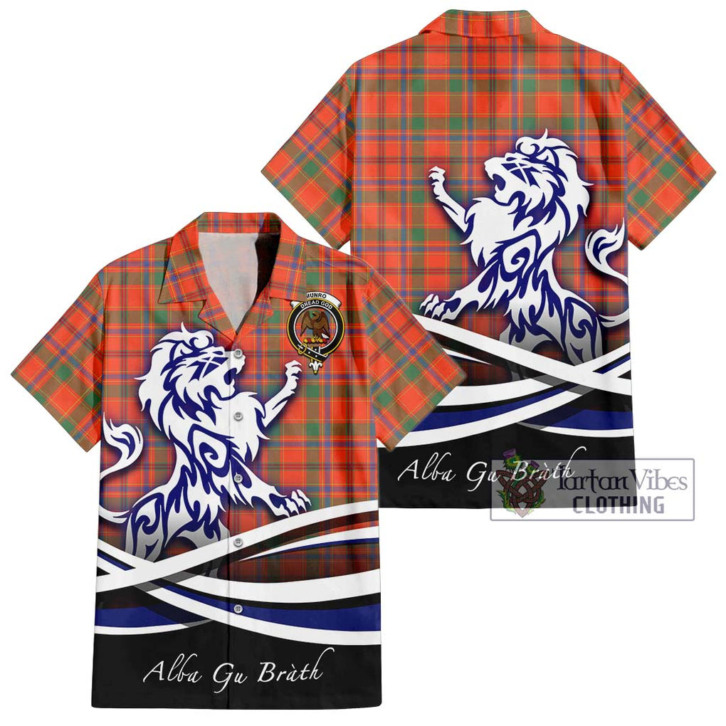 Munro Ancient Tartan Short Sleeve Button Shirt with Alba Gu Brath Regal Lion Emblem Kid - Tartanvibesclothing Shop