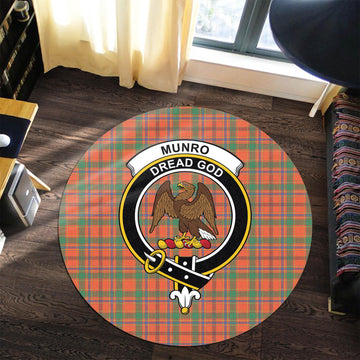 Munro Ancient Tartan Round Rug with Family Crest