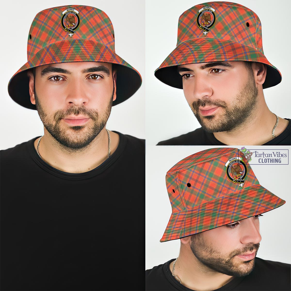 Tartan Vibes Clothing Munro Ancient Tartan Bucket Hat with Family Crest