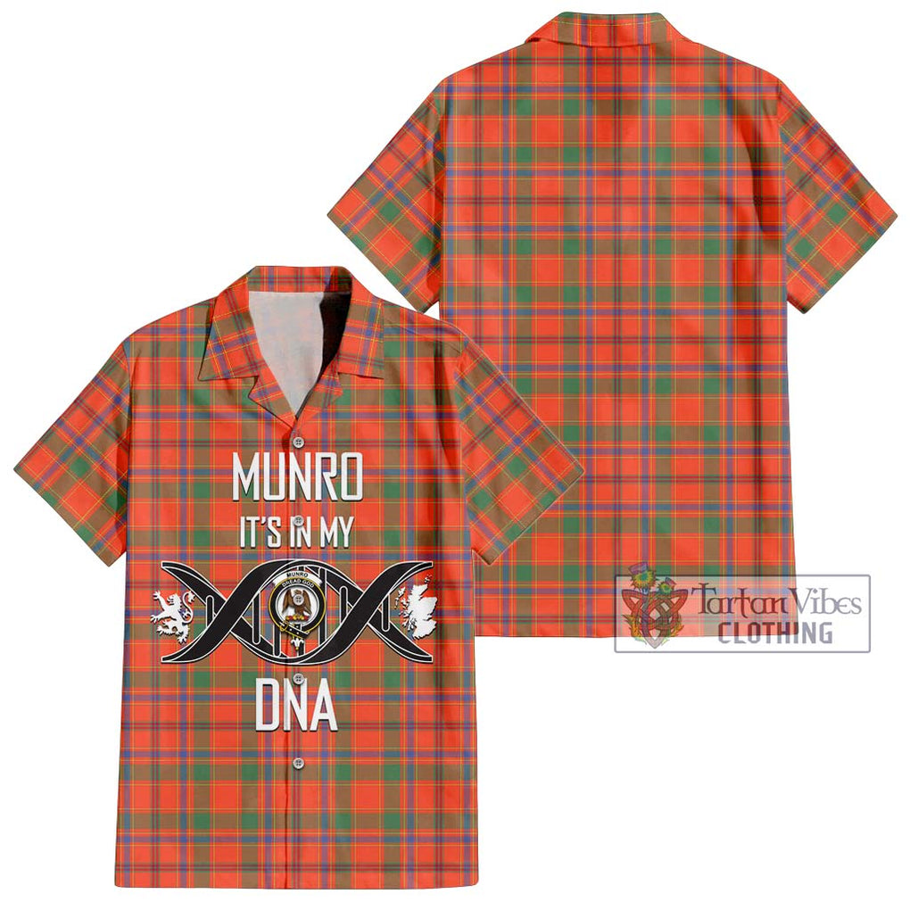 Munro Ancient Tartan Short Sleeve Button Shirt with Family Crest DNA In Me Style Kid - Tartanvibesclothing Shop