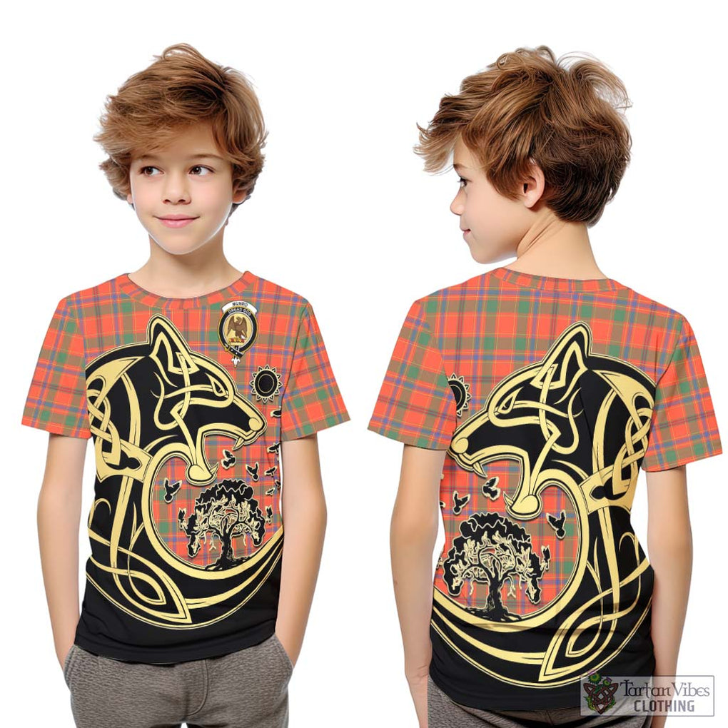 Munro Ancient Tartan Kid T-Shirt with Family Crest Celtic Wolf Style Youth XL Size14 - Tartan Vibes Clothing