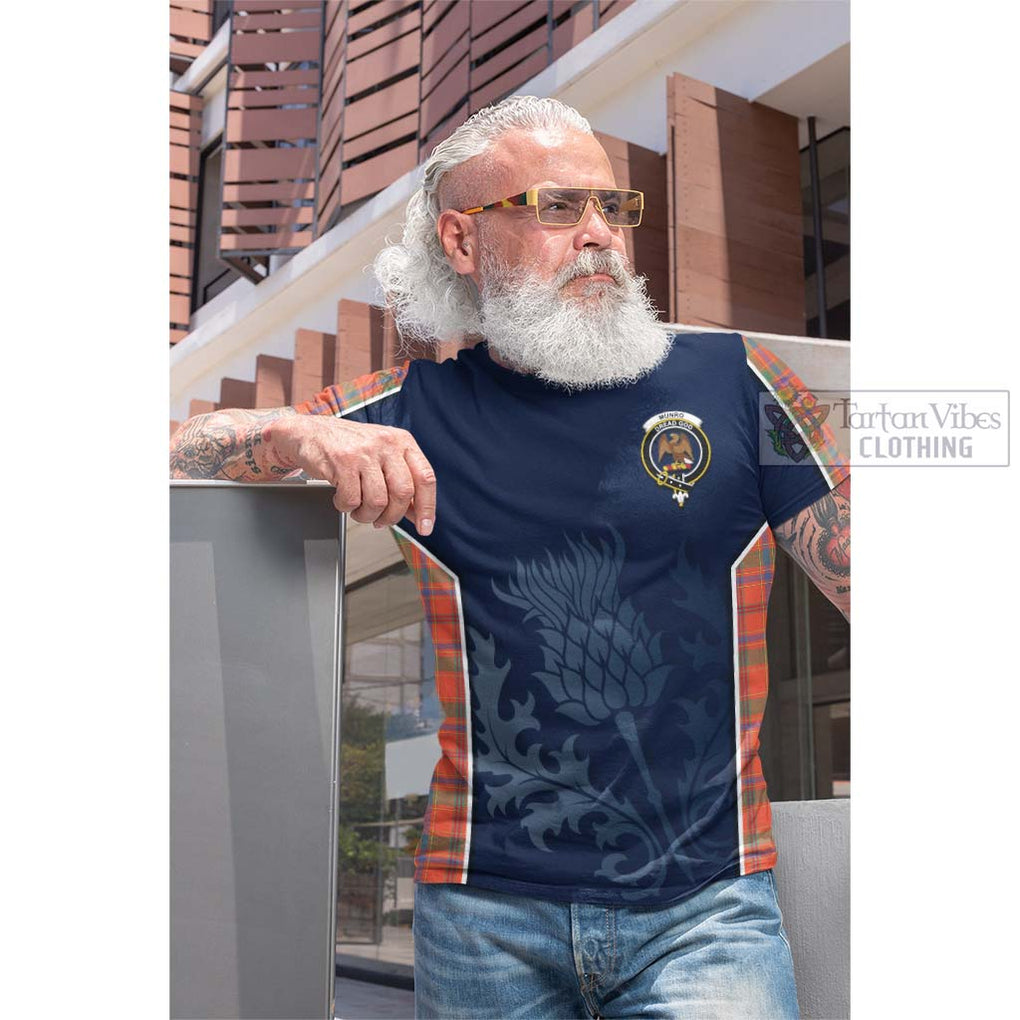 Tartan Vibes Clothing Munro Ancient Tartan Cotton T-shirt with Family Crest and Scottish Thistle Vibes Sport Style