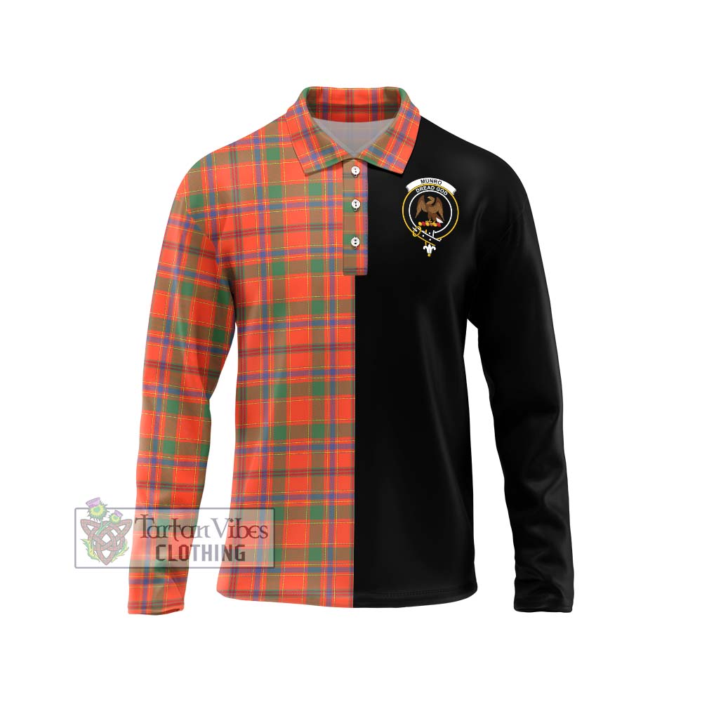 Munro Ancient Tartan Long Sleeve Polo Shirt with Family Crest and Half Of Me Style Unisex - Tartanvibesclothing Shop