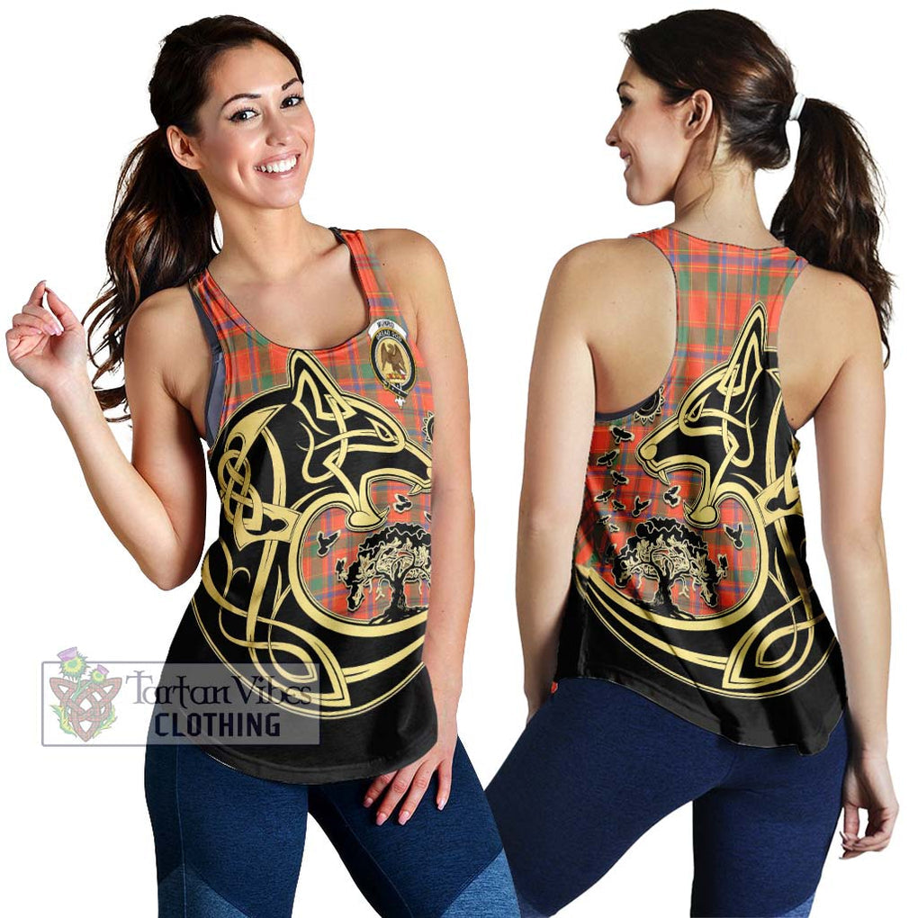 Munro Ancient Tartan Women's Racerback Tanks with Family Crest Celtic Wolf Style 4XL - Tartan Vibes Clothing