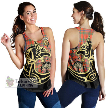 Munro Ancient Tartan Women's Racerback Tanks with Family Crest Celtic Wolf Style