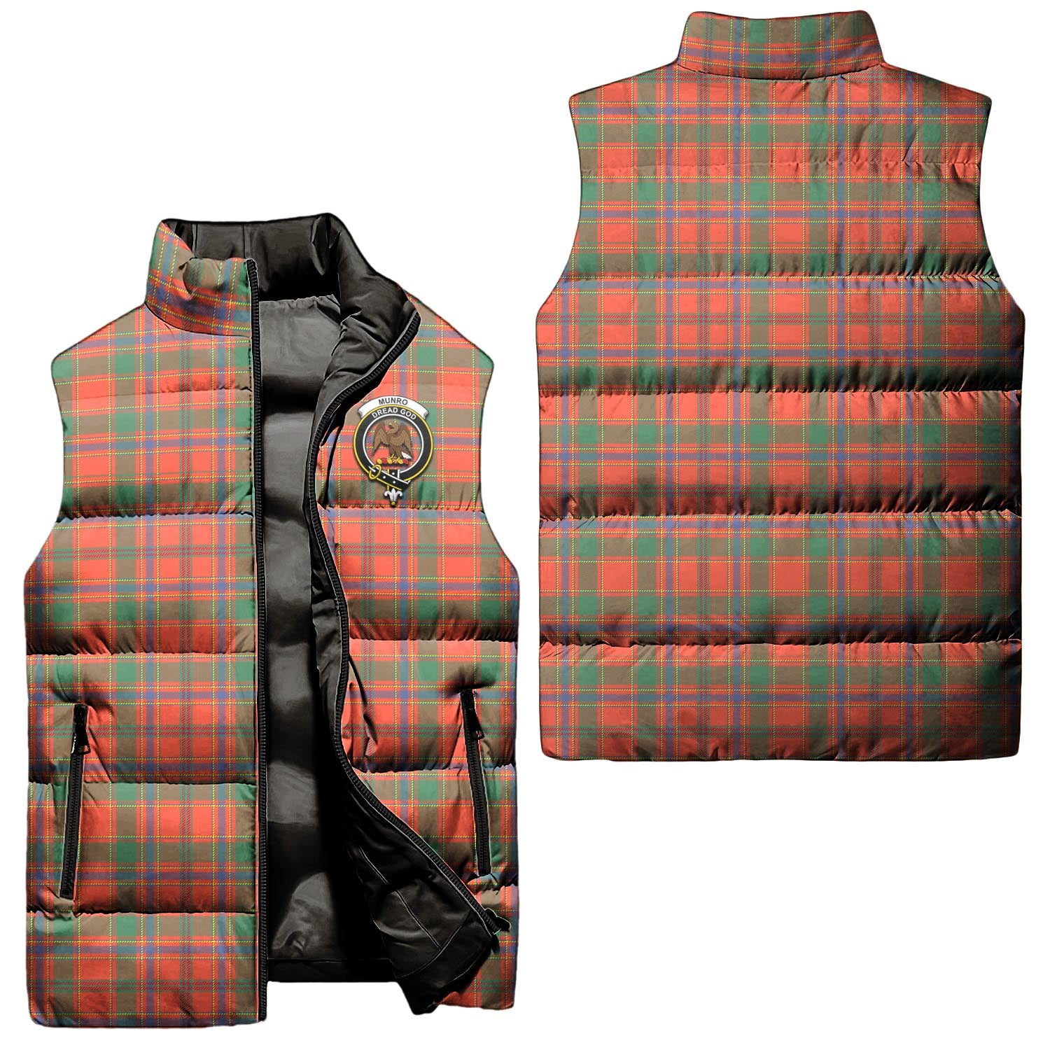 Munro Ancient Tartan Sleeveless Puffer Jacket with Family Crest Unisex - Tartanvibesclothing