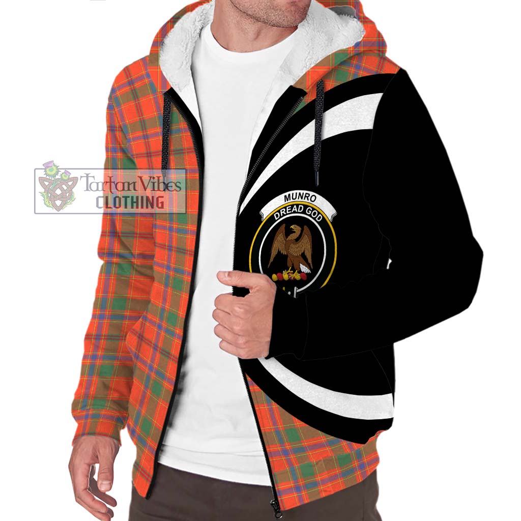 Munro Ancient Tartan Sherpa Hoodie with Family Crest Circle Style Unisex S - Tartan Vibes Clothing