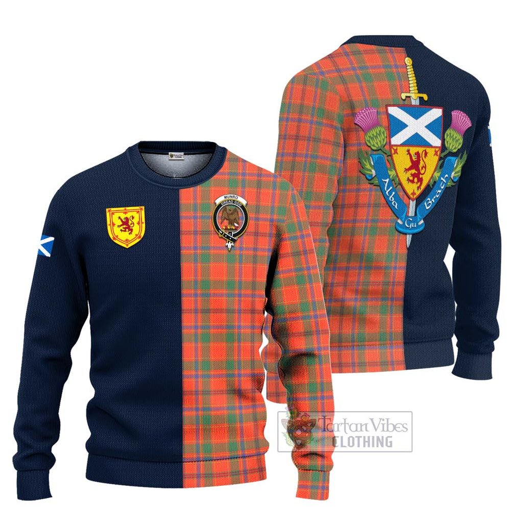 Tartan Vibes Clothing Munro Ancient Tartan Knitted Sweater with Scottish Lion Royal Arm Half Style