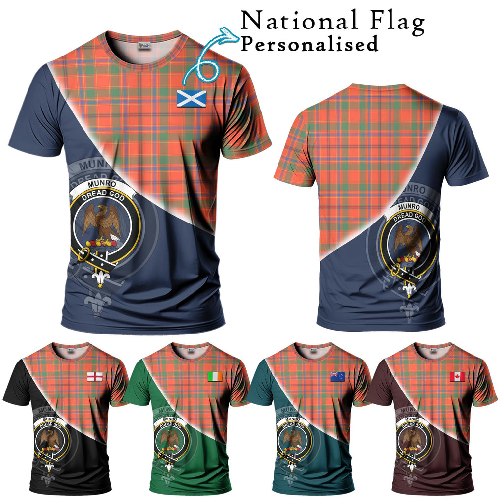 Munro Ancient Tartan T-Shirt with Personalised National Flag and Family Crest Half Style Kid's Shirt - Tartanvibesclothing Shop