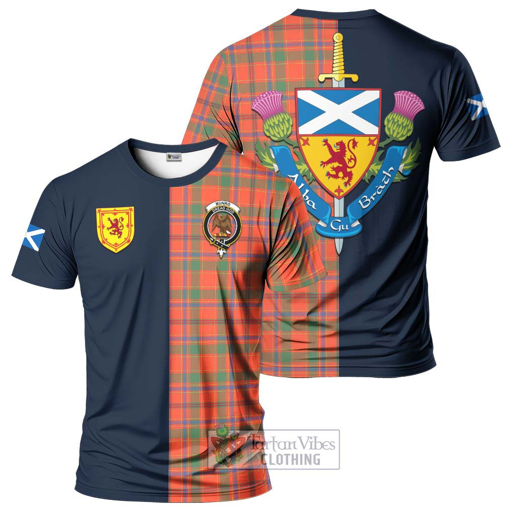 Tartan Vibes Clothing Munro Ancient Tartan T-Shirt Alba with Scottish Lion Royal Arm Half Style