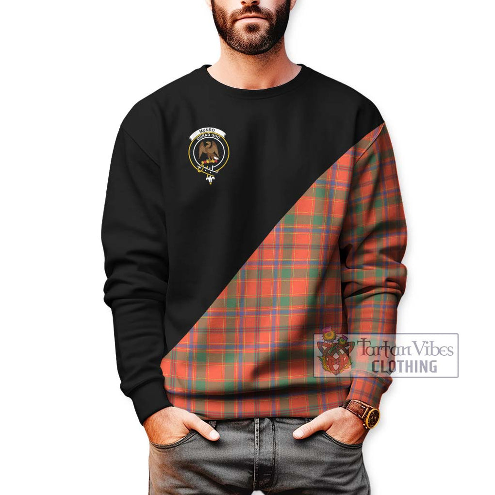 Munro Ancient Tartan Sweatshirt with Family Crest and Military Logo Style Unisex - Tartanvibesclothing Shop