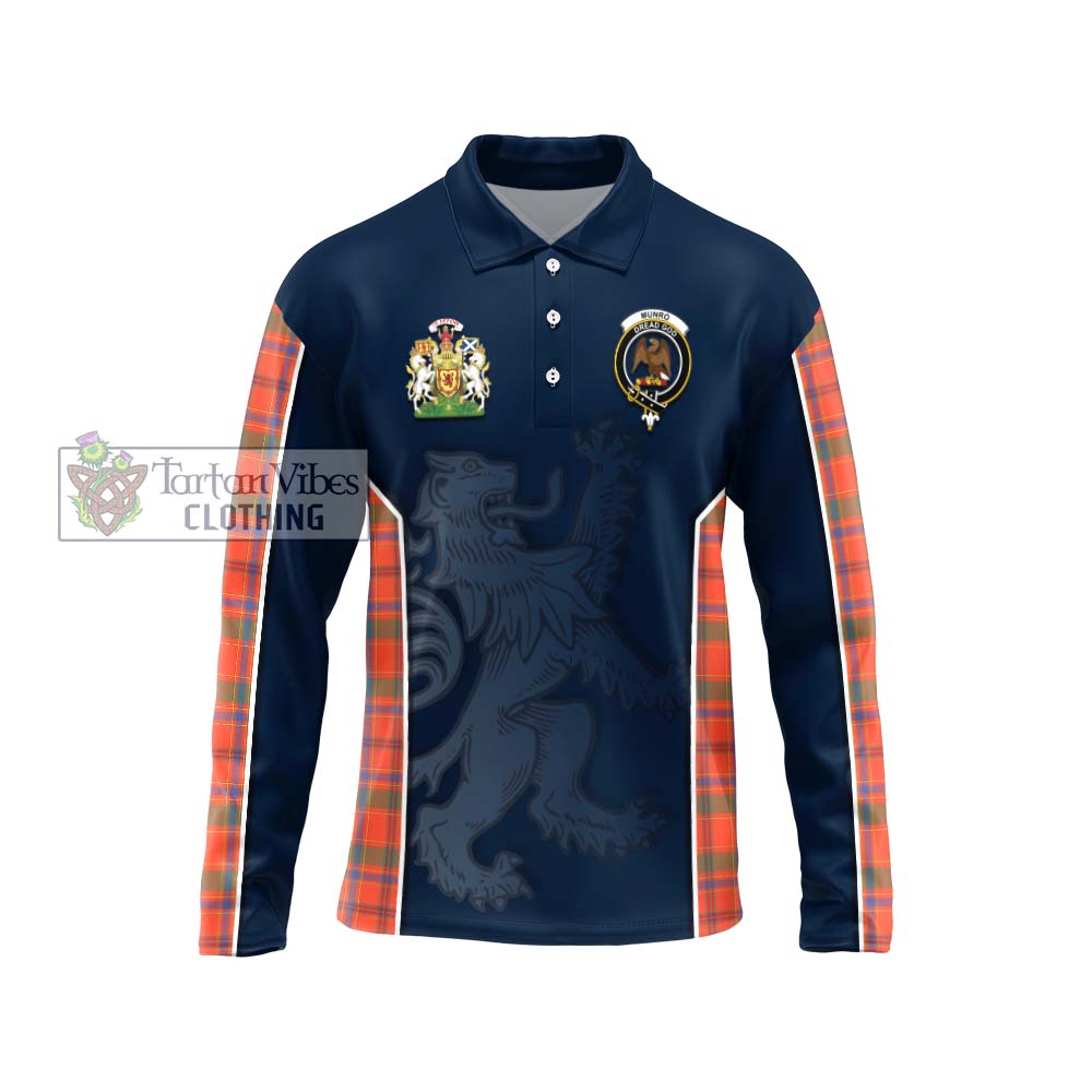 Munro Ancient Tartan Long Sleeve Polo Shirt with Family Crest and Lion Rampant Vibes Sport Style Unisex - Tartan Vibes Clothing