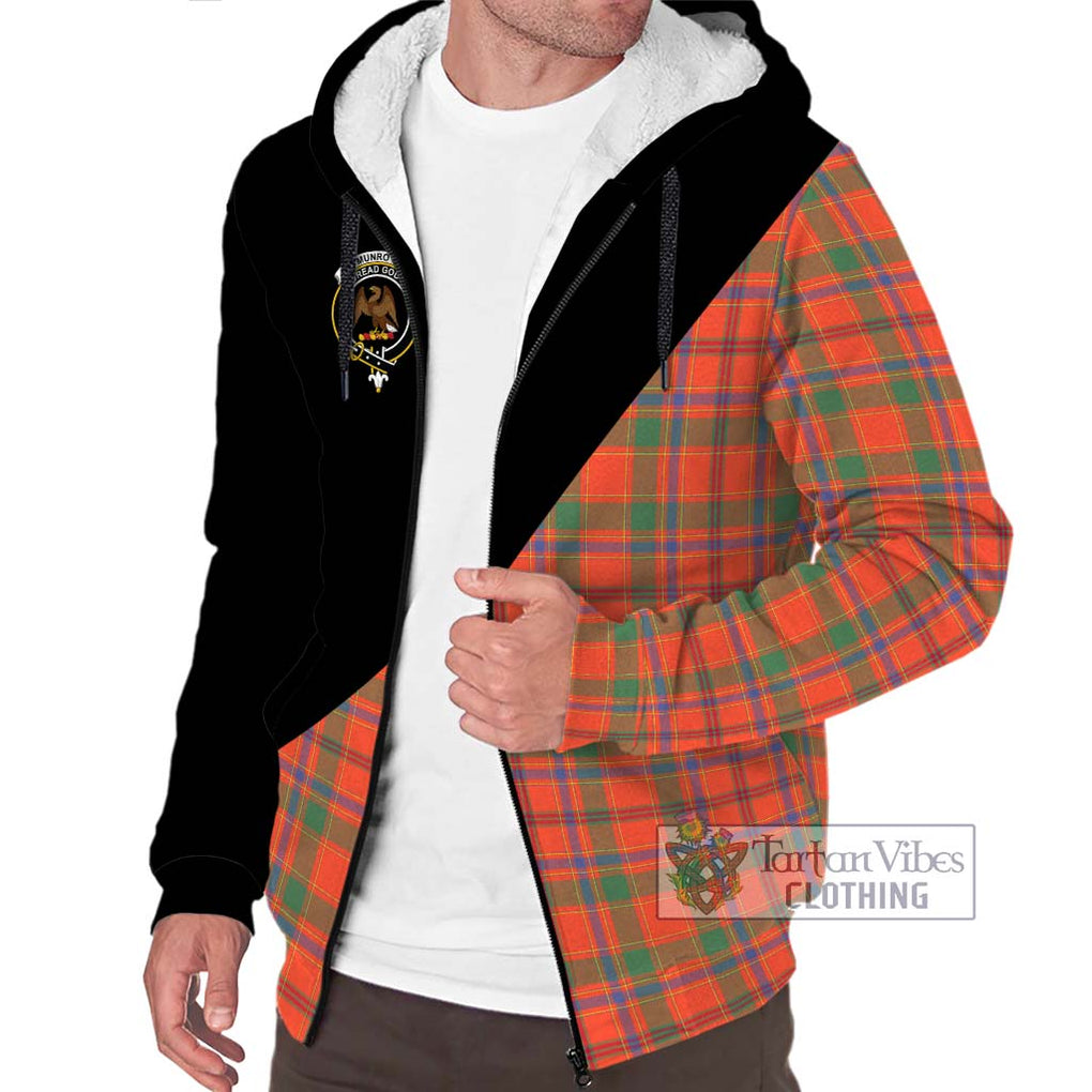 Munro Ancient Tartan Sherpa Hoodie with Family Crest and Military Logo Style Unisex S - Tartanvibesclothing Shop