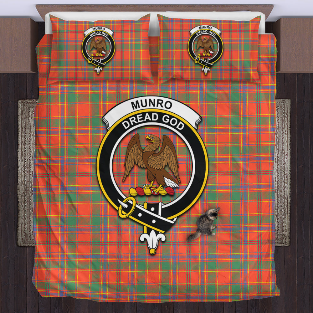 Munro Ancient Tartan Bedding Set with Family Crest US Bedding Set - Tartan Vibes Clothing