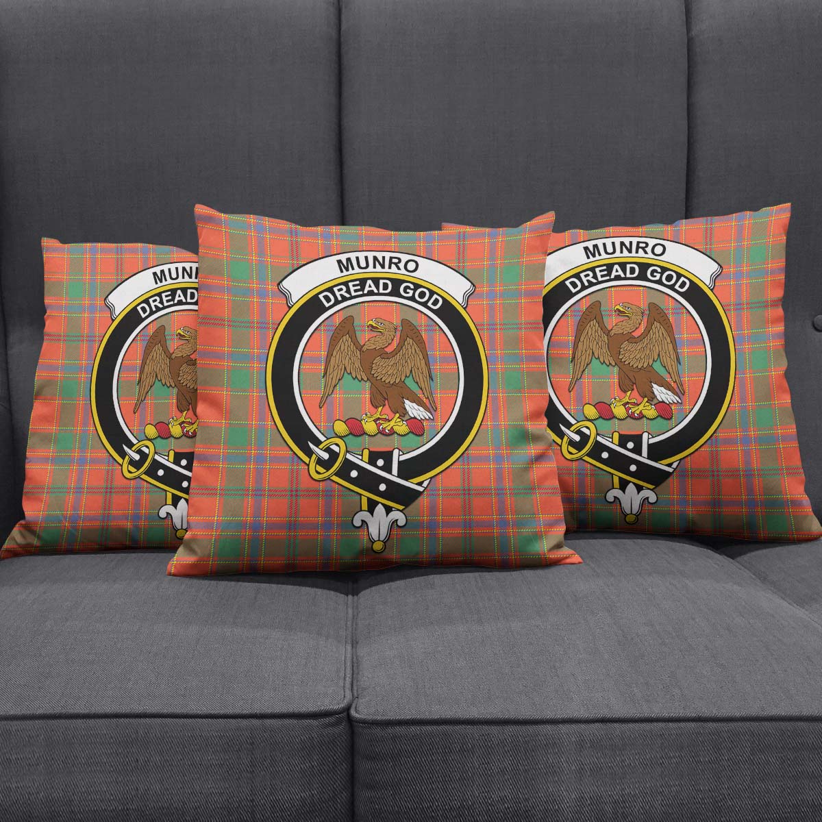 Munro Ancient Tartan Pillow Cover with Family Crest Square Pillow Cover - Tartanvibesclothing