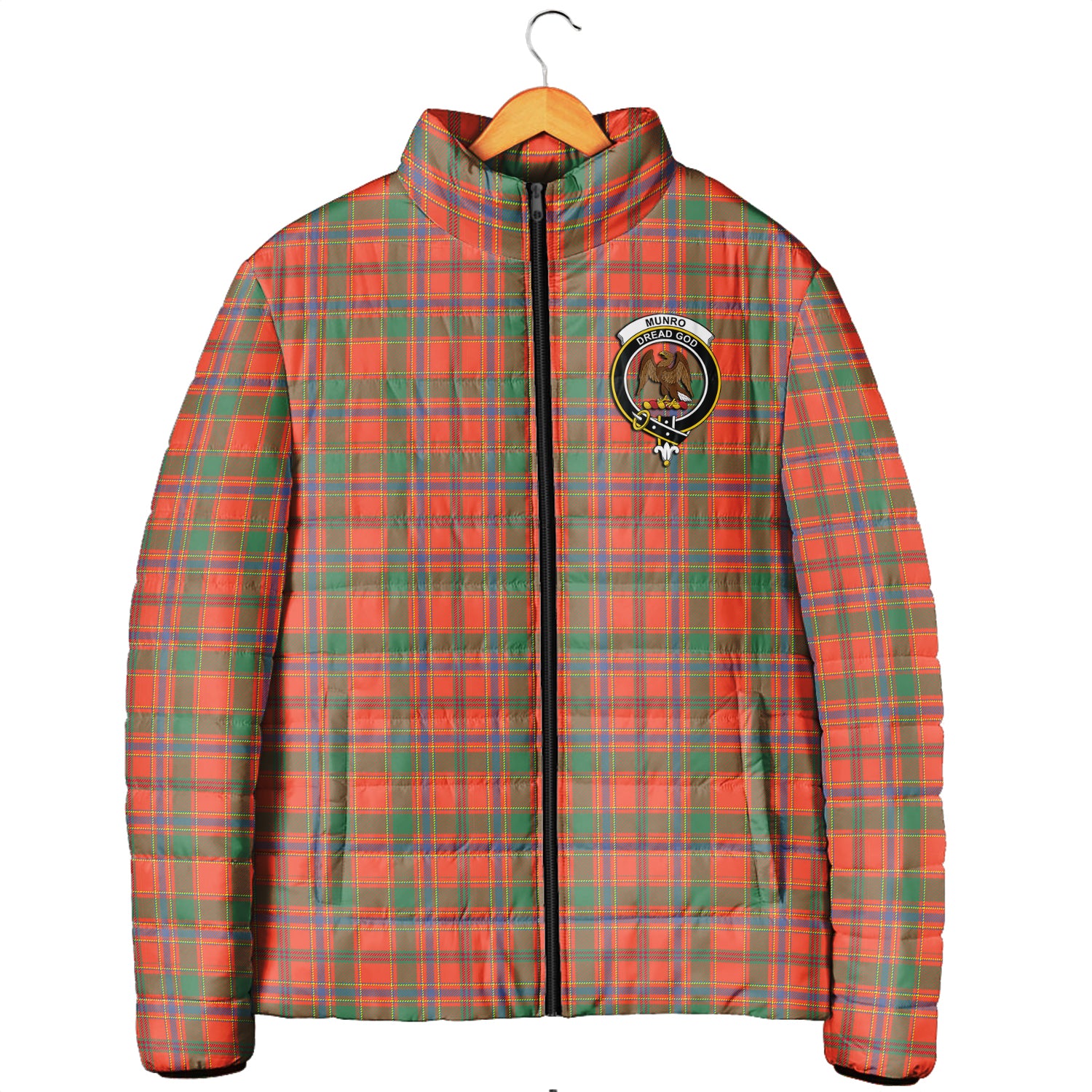 Munro Ancient Tartan Padded Jacket with Family Crest Men's Padded Jacket - Tartan Vibes Clothing