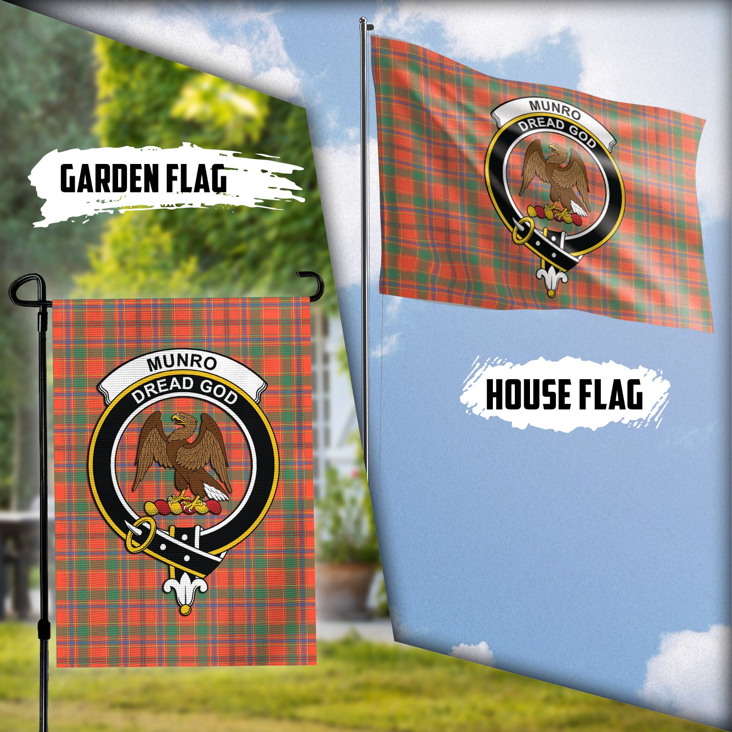 Munro Ancient Tartan Flag with Family Crest Garden Flag (Vertical) - Tartan Vibes Clothing