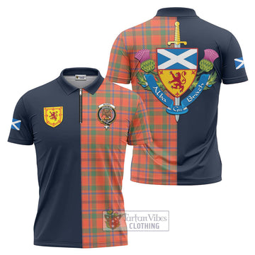 Munro Ancient Tartan Zipper Polo Shirt Alba with Scottish Lion Royal Arm Half Style