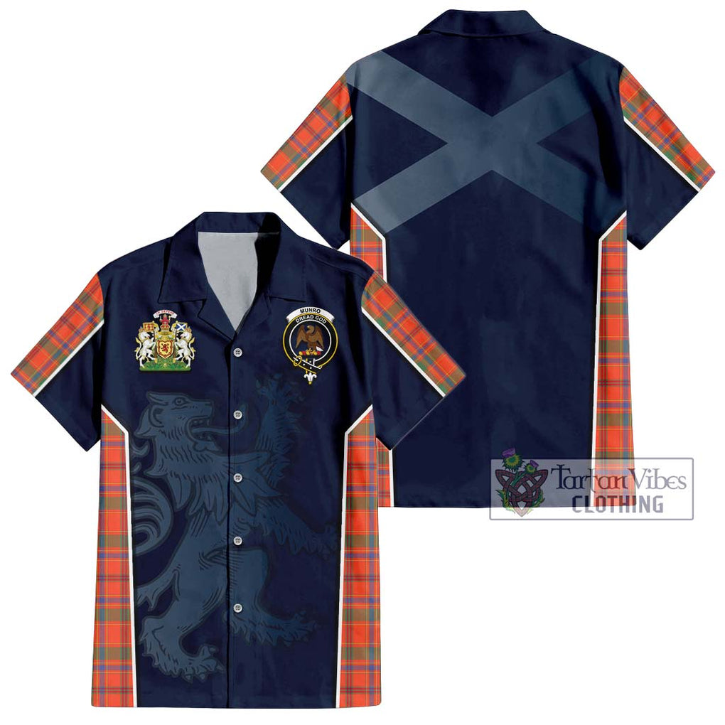 Munro Ancient Tartan Short Sleeve Button Shirt with Family Crest and Lion Rampant Vibes Sport Style Kid - Tartan Vibes Clothing