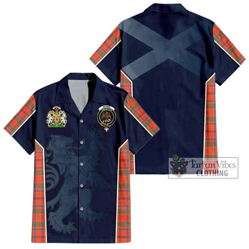 Munro Ancient Tartan Short Sleeve Button Shirt with Family Crest and Lion Rampant Vibes Sport Style