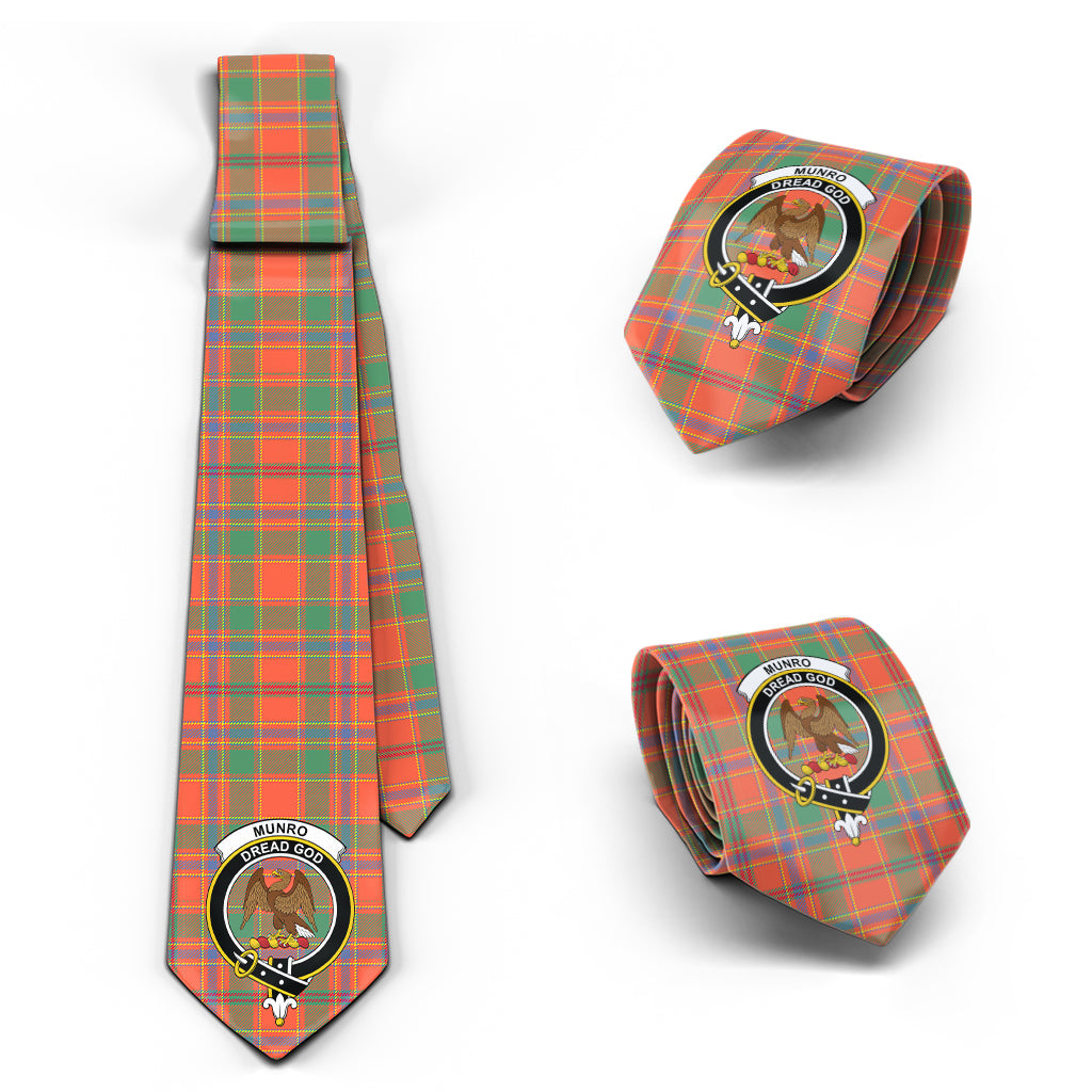 Munro Ancient Tartan Classic Necktie with Family Crest Necktie One Size - Tartan Vibes Clothing