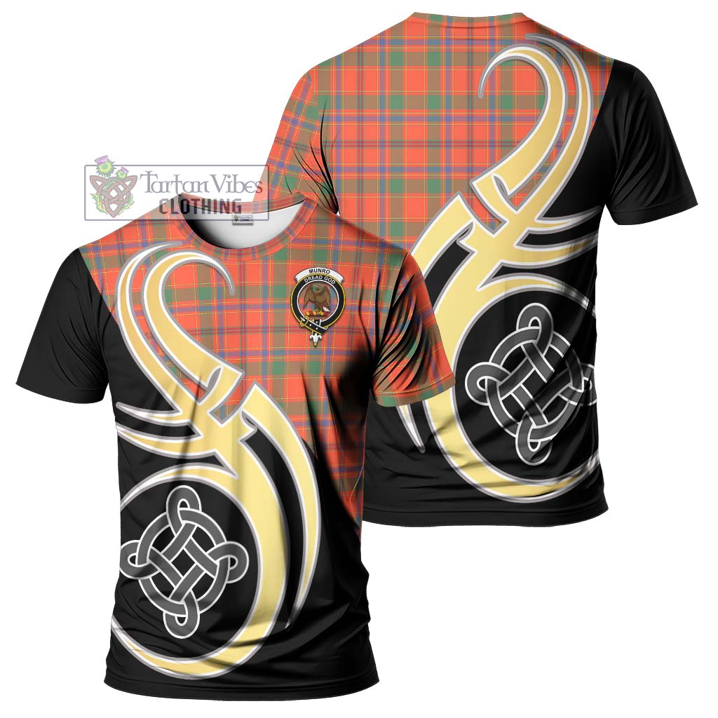 Tartan Vibes Clothing Munro Ancient Tartan T-Shirt with Family Crest and Celtic Symbol Style