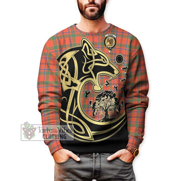 Munro Ancient Tartan Sweatshirt with Family Crest Celtic Wolf Style