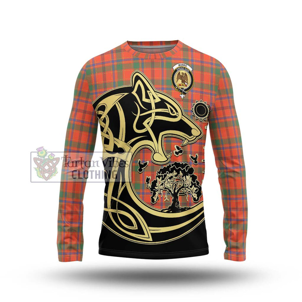 Munro Ancient Tartan Long Sleeve T-Shirt with Family Crest Celtic Wolf Style Unisex - Tartan Vibes Clothing