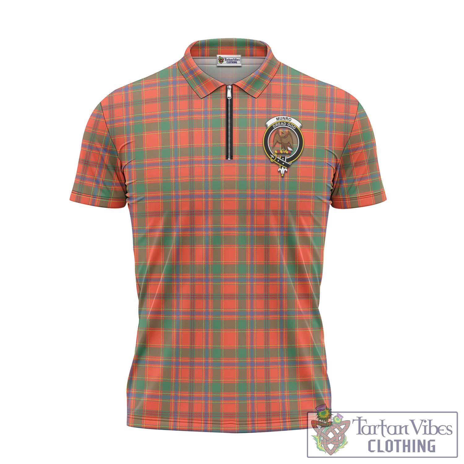 Tartan Vibes Clothing Munro Ancient Tartan Zipper Polo Shirt with Family Crest