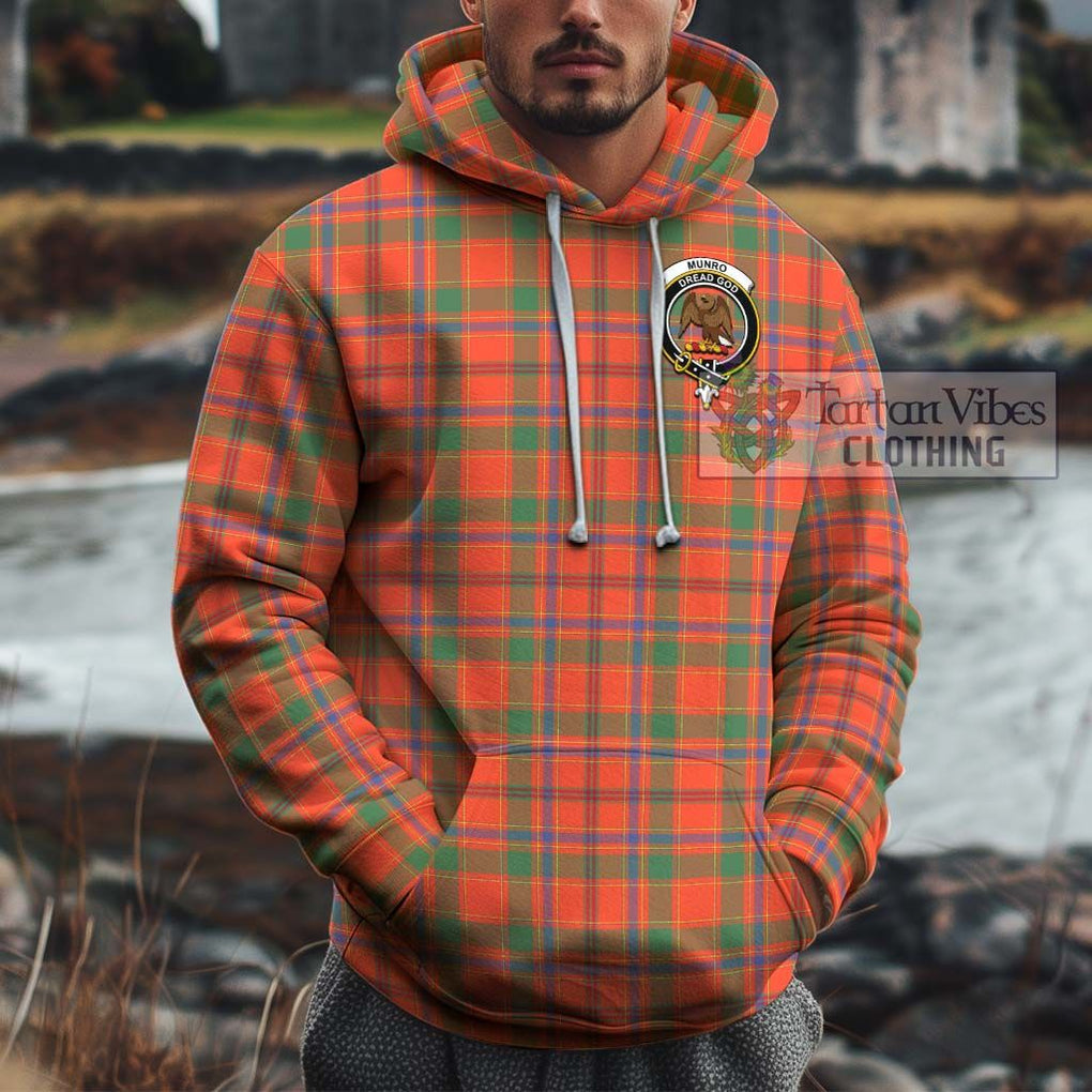 Munro Ancient Tartan Cotton Hoodie with Family Crest Pullover Hoodie XS - Tartan Vibes Clothing